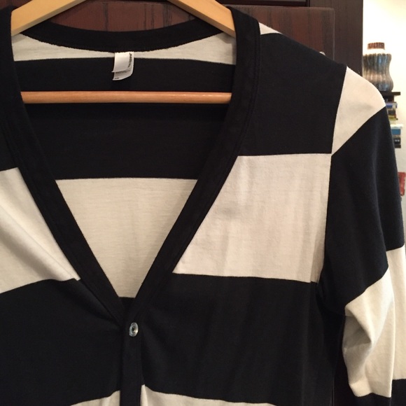 American Apparel Striped Cotton Slim Fit Cardigan - Picture 2 of 4